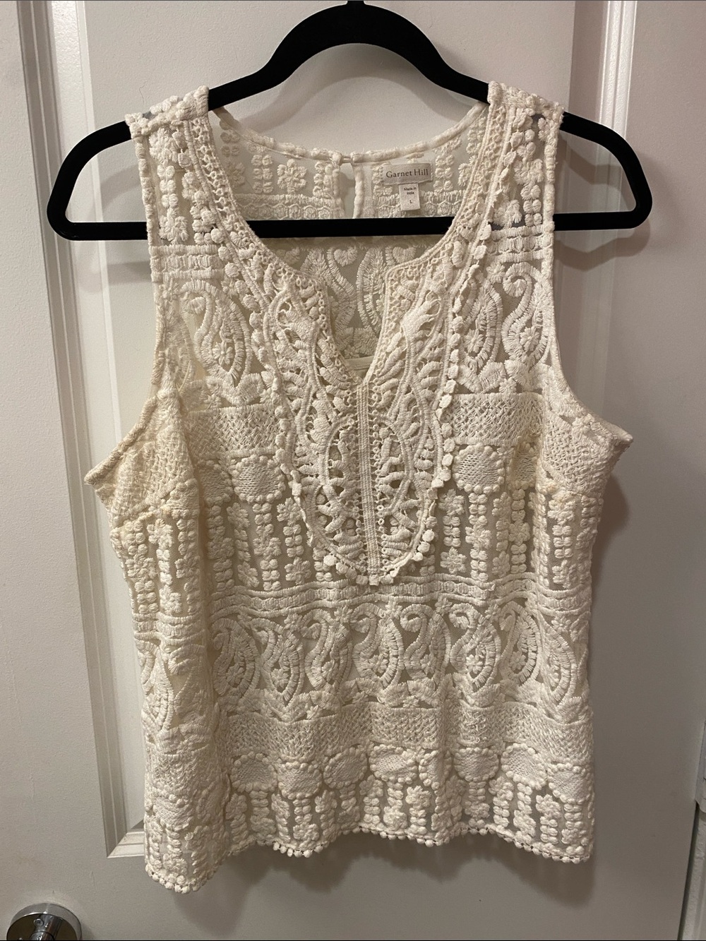 Garnet Hill Cream Crochet Knit Tank Top